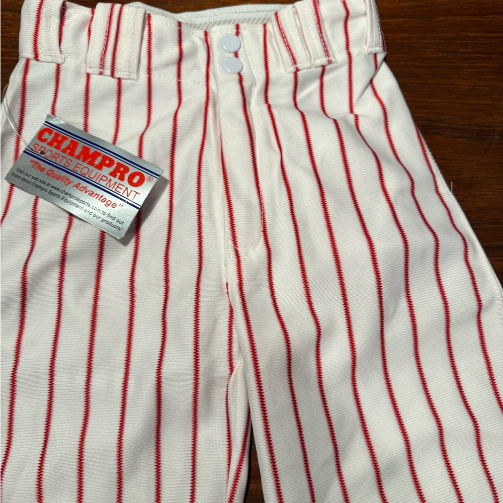 Classic Champro White and Red Striped Kids Baseball bottoms